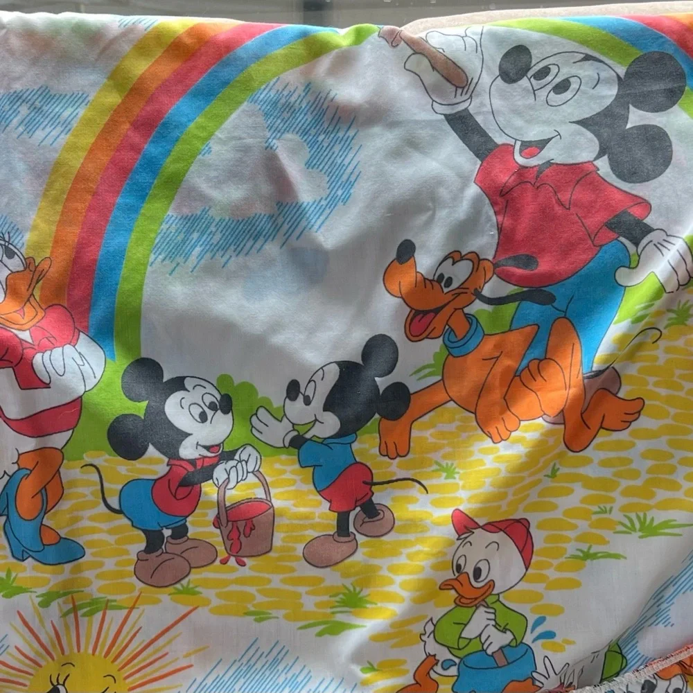 Vtg Twin Disney Pacific Mickey Mouse Set of 3, Pillowcase, Fitted,‎ & Flat Sheet